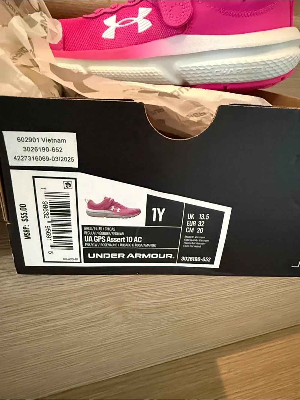 Under Armour Hot Pink & Neon Yellow Kids' Size 1Y Athletic Sneakers